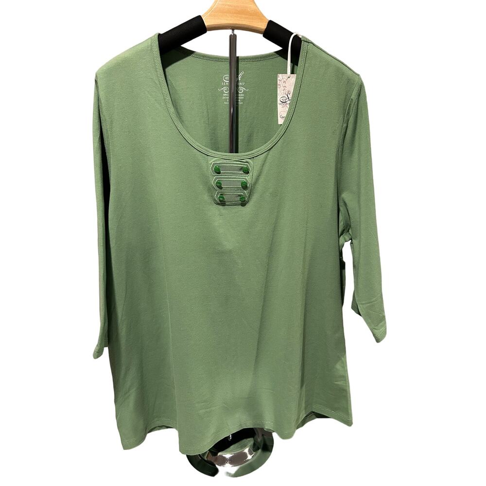 Soft Sensations Women's 3/4 Sleeve Knit Top Green 2SL Plus Scoop Neck